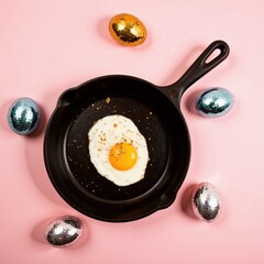 an egg is in a frying pan with other eggs