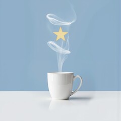 coffee cup with star on blue background
