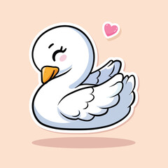Cute cartoon illustration of a smiling goose on an orange background