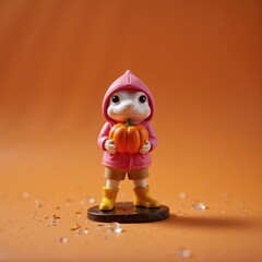 a toy figurine of a little girl holding a pumpkin