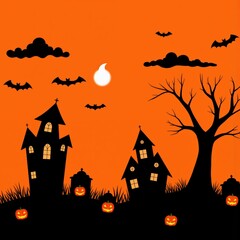 halloween background with pumpkins and bats