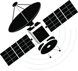 Satellite Icon With Solar Panels And Antenna On White Background space technology