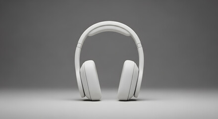 Minimalist White Headphones on Grey Background