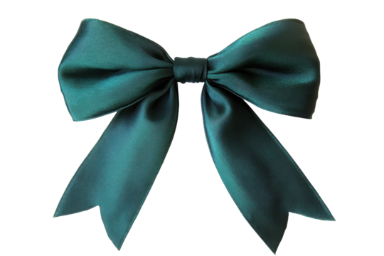 Elegant teal bow with gemstone embellishment isolated on transparent background. Green bow with green ribbon isolated on white background.