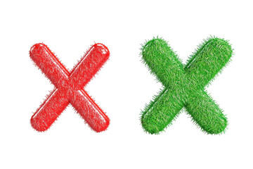 Obraz premium Red and green shape cross mark isolated on transparent background. Green check mark and red cross sign isolated on white background.