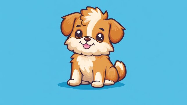 Naklejki 55.A kawaii-style puppy sitting with a tilted head, looking curious and cheerful. The cartoon features soft, rounded edges and a bright color scheme, making it an appealing design for pet lovers'