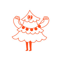 Vector illustration in simple hadn drawn style, in trendy playful whimsical quirky style, for Christmas and New Year prints, cards, banners, with funny and friendly mascot and character