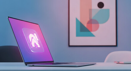 Sleek Laptop Display with Abstract Art Backdrop