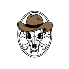 Cowboy Dog Logo, Dog Skull With Cowboy Hat and Crossed Bones, Western Tattoo Style