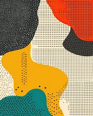 Abstract blobs and dots, contrasting colors, graphic design