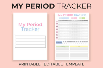 My Period Tracker Template, Printable Monthly Menstrual Cycle Log, Editable Fertility and Health Planner, KDP Interior
