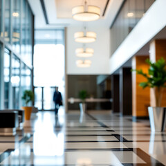 Fototapeta premium Office lobby hall interior with a blurred background for business building