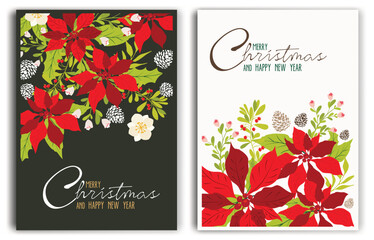 Christmas Greeting Cards with Poinsettia Flowers
