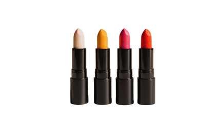 Obraz premium Minimalist lipstick set in vibrant shades displayed on a clean isolated on a Transparent background, PNG file.