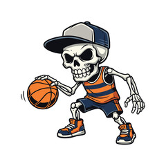 Cool Basketball Skeleton Mascot Hard Work & Dunk