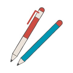 Red pencil with eraser for writing and drawing