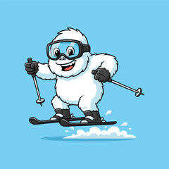 Fluffy White Yeti Monster Skiing Snowboard Mascot