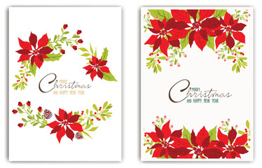 Christmas Greeting Cards with Poinsettia Flowers