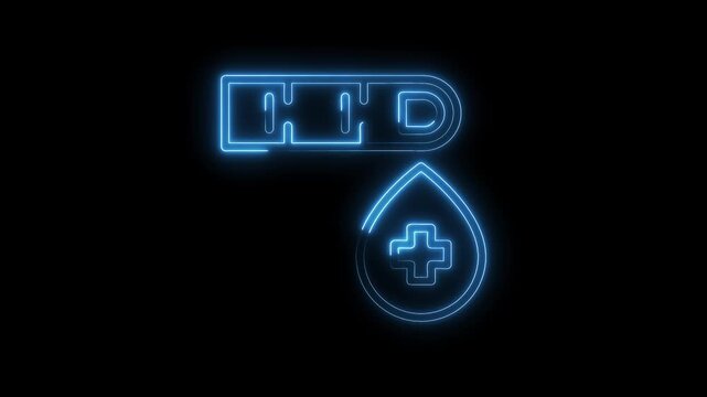 Neon blood donation symbol futuristic illustration animated concept for healthcare or medicine