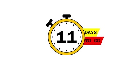 11 days to go, countdown timer animation, stopwatch running numbers, 11 days left reminder, motion graphics event launch video, flat digital countdown with white and green screen background - Powered by Adobe