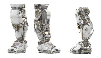 Naklejka premium Detailed Robotic Leg Design with Mechanical Components on Transparent Background
