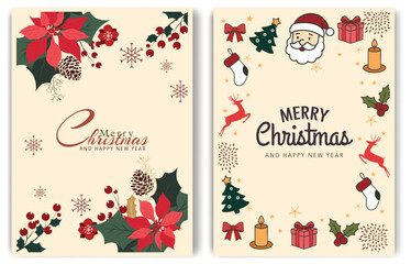 Christmas Greeting Cards with Poinsettia Flowers