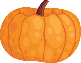 Autumn element. Natural eco pumpkin. Yellow, orange and red, green tree foliage colors fall season, harvest hand drawn element. Vector illustration