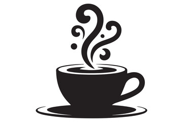 Coffee cup silhouette with steam hot drink vector illustration
