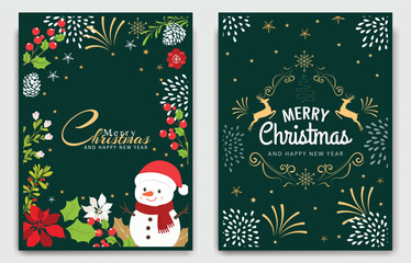 Christmas Greeting Cards with Poinsettia Flowers
