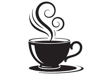 Coffee cup silhouette with steam hot drink vector illustration
