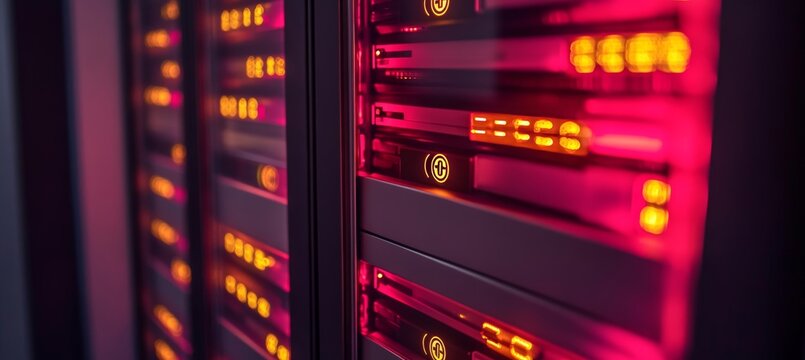 Futuristic Data Center with Secure Digital Storage, Advanced Encryption, and Glowing LED Lights