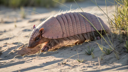 Wild Armadillo Walking on Sandy Dunes