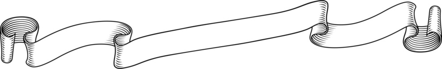 Scroll banner ribbon parchment band in an old vintage woodcut etching style.