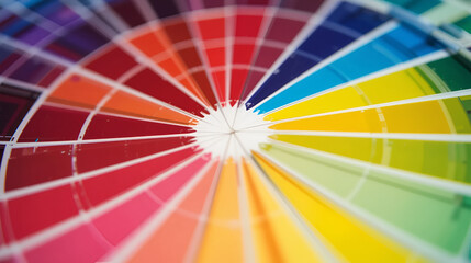 Colorful color wheel with segments representing different hues and shades, used in design and art