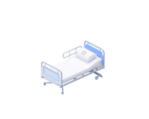 Hospital bed with pillow and side rails isolated on transparent background 