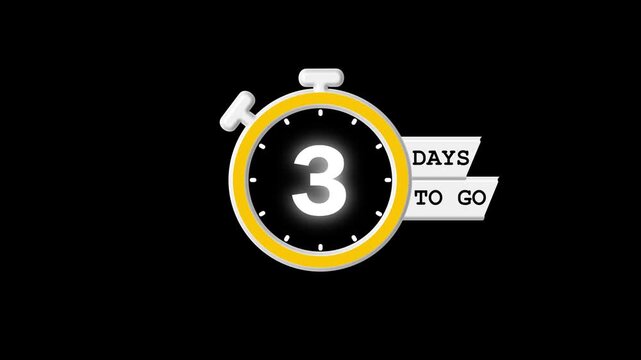 Countdown timer animation, 3 days to go reminder, stopwatch countdown design, event preparation video, simple timer numbers for digital promotion