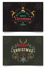 Christmas Greeting Cards with Fireworks and Reindeer