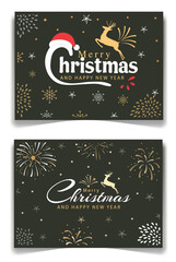 Christmas Greeting Cards with Fireworks and Reindeer