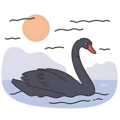 Fototapeta premium Watercolor illustration of a black swan on lake