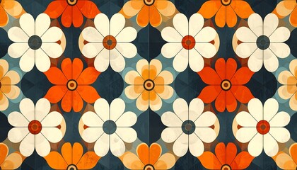 Repeating pattern of stylized flowers in warm, muted colors