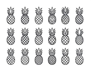 Simple, outlined pineapple illustrations