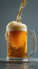 Beer Pouring into Mug: Refreshing Cold Drink