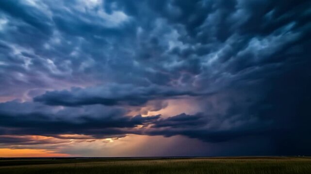 Witness Ominous Storm Clouds Gathering over Prairie at Sunset. Dramatic Weather Time-Lapse.