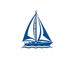 Simple silhouette of a sailing yacht on water