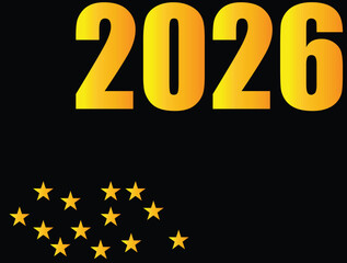 Happy new year 2026 sale design with gold number illustration and neon text symbol for business holiday celebration concept