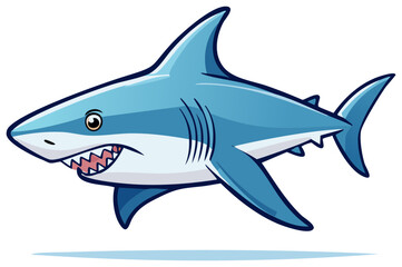 Obraz premium Blue Cartoon Shark Character Illustration with Open Jaws and Sharp Teeth