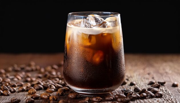 Nitro Cold Brew Coffee With Ice And Foam In Transparent Glass