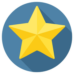 Obraz premium Gold Star Icon on Blue Circle with Long Shadow Celebration, Achievement, Award