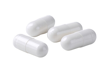 Four white capsules, smooth, oblong, stacked