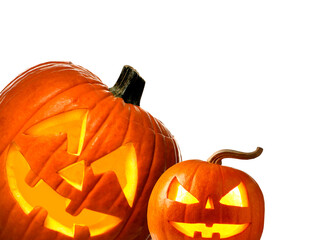 Halloween poster design with peeking jack-o-lanterns against white background. Space for text